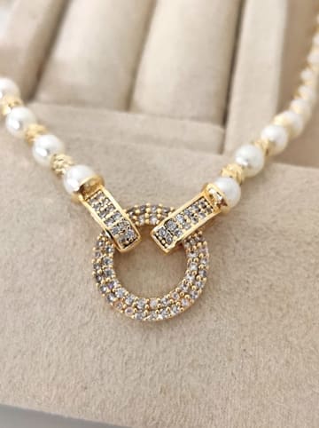 Nakkash Perlen-Halskette mit Edelsteinen - (L)42 cm