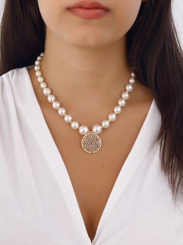 Nakkash Vergold. Zierperlen-Halskette "Flower of Life" mit Zirkonia - (L)42 cm