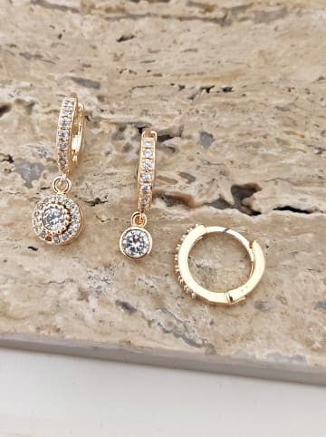 Nakkash 3-delige set: vergulde creolen met sierelementen met zirkonia