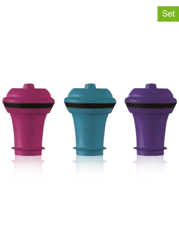 Vacu Vin 3-delige set: wijnstoppers roze/blauw/paars
