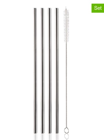 Vacu Vin 3-delige set: rietjes zilverkleurig - (L)25 cm