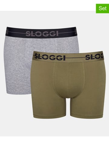 Sloggi 2er-Set: Boxershorts in Grau/ Khaki