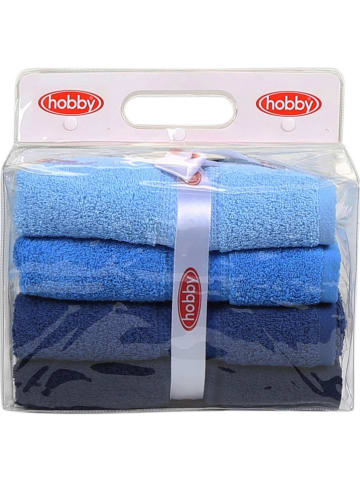 Elizabed 4-delige set: badhanddoeken zwart/blauw