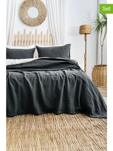 Elizabed 3-delige set: bedsprei en kussenhoezen "Silvia" antraciet