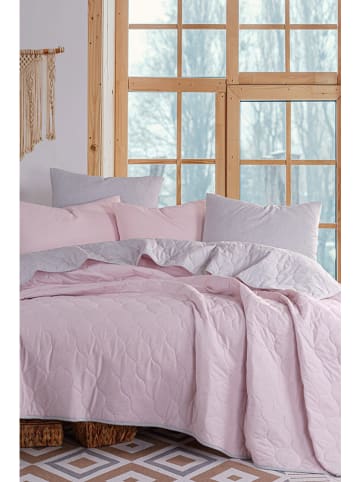 Elizabed 3-delige bedspreiset "Solid" lichtroze/lichtgrijs