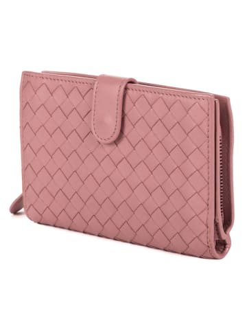 Bottega Veneta Skórzany portfel w kolorze jasnoróżowym - 14 x 9 x 2 cm