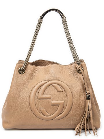 Gucci Skórzana torebka w kolorze beżowym - 35 x 26 x 14 cm