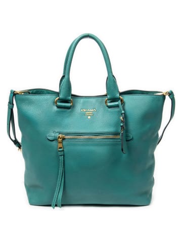 PRADA Leder-Henkeltasche in Türkis - (B)34 x (H)34 x (T)14 cm