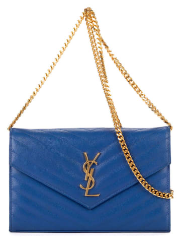 Yves Saint Laurent Skórzana torebka w kolorze niebieskim - 22 x 14 x 3 cm