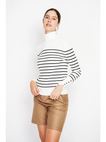 ASSUILI Rollkragenpullover in Weiß/ Schwarz