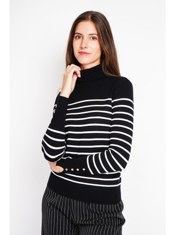 ASSUILI Rollkragenpullover in Schwarz/ Weiß