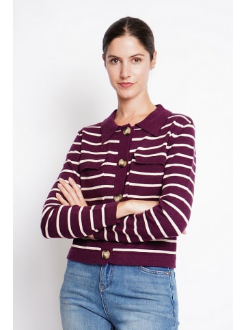 ASSUILI Cardigan in Bordeaux/ Weiß