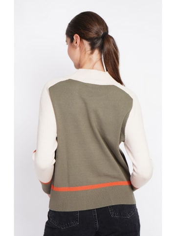 ASSUILI Pullover in Khaki/ Weiß/ Orange
