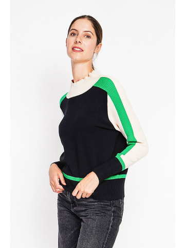 ASSUILI Pullover in Schwarz/ Weiß/ Grün