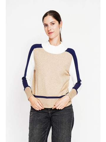 ASSUILI Sweter w kolorze beżowo-biało-niebieskim