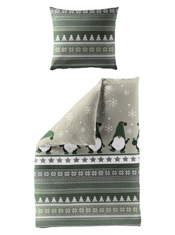 Bierbaum Satin-Bettwäsche-Set in Grün/ Weiß