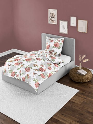 Bierbaum Komplet pościeli satynowej w kolorze biało-jasnoróżowym