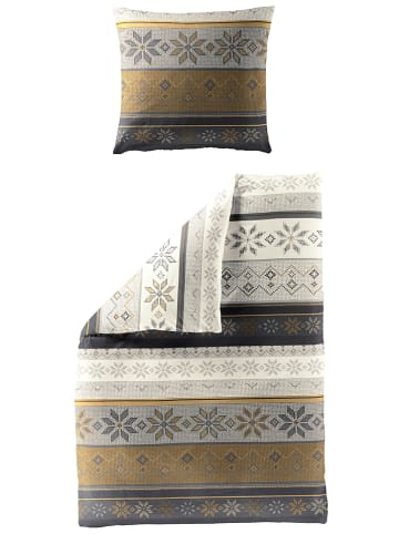 Bierbaum Biber-Bettwäsche-Set in Grau/ Gelb