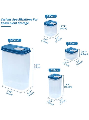 Joybos 6-delige set: voorraaddozen blauw/transparant