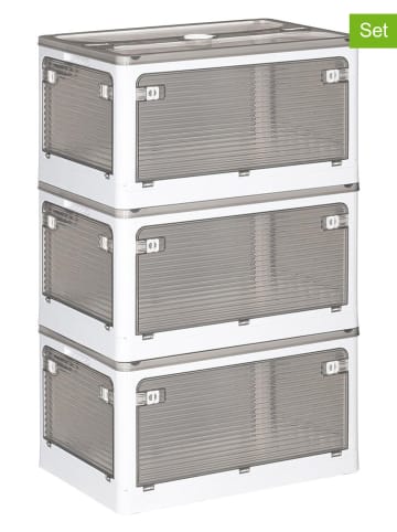 Joybos 3-delige set: opbergkisten grijs/wit - (B)47 x (H)24 x (D)36 cm