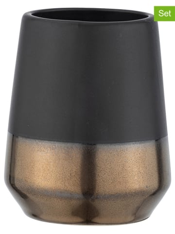 Wenko 2er-Set: Zahnputzbecher "Brandol" in Schwarz - (H)10 x Ø 8 cm