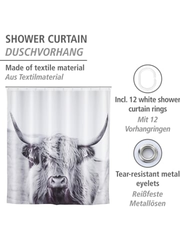 Wenko Zasłona prysznicowa "Yak" w kolorze szarym - 180 x 200 cm