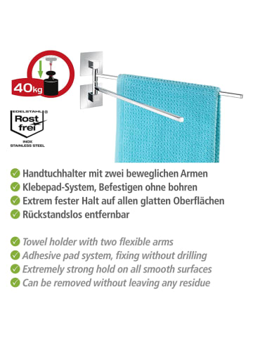 Wenko Roestvrijstalen handdoekhouder "Vacuum-loc" - (B)40 x (H)14,5 x (D)6,5 cm
