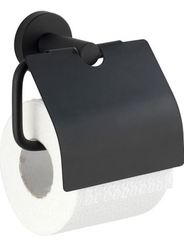 Wenko Edelstahl-Toilettenpapierhalter "Bosio" in Schwarz - (B)15 x (H)13,5 x (T)7 cm