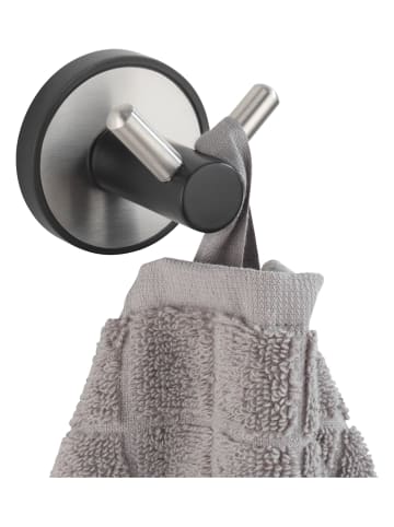 Wenko Wandhaken "Duo Udine" in Schwarz/ Silber - (B)5 x (H)5,5 x (T)6 cm