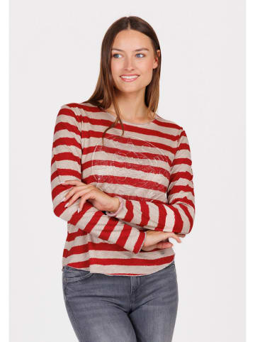 KEY LARGO Longsleeve "Happiness" in Beige/ Rot