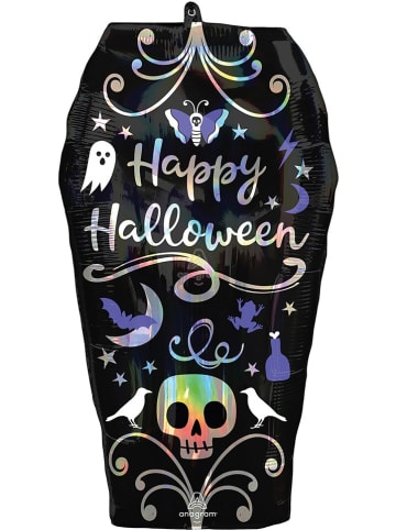 amscan Balon foliowy "Coffin" w kolorze czarnym ze wzorem - 38 x 68 cm