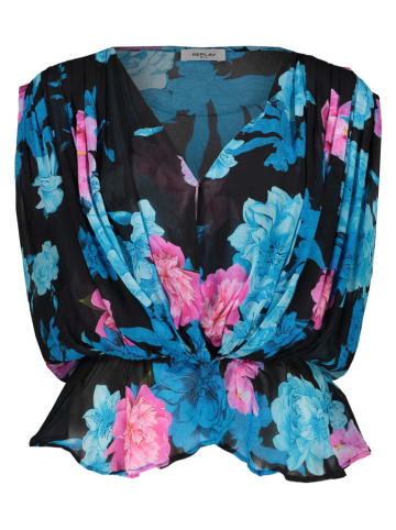 Replay Blousetop zwart/lichtroze/turquoise