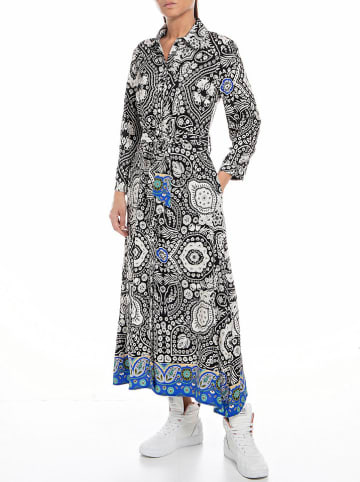 Replay Sukienka w kolorze biało-czarno-niebieskim