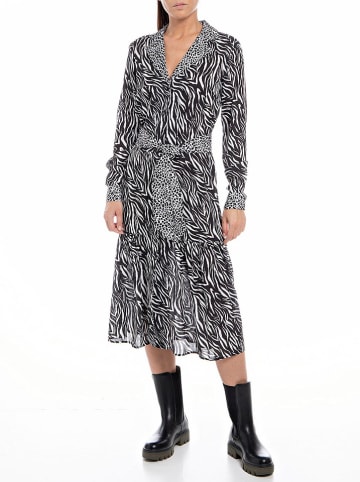 Replay Jurk wit/zwart