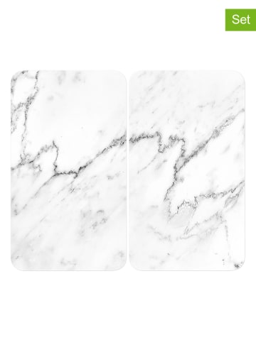 Wenko 2er-Set: Herdabdeckplatten ''Marble'' in Weiß - (L)30 x (B)52 cm 