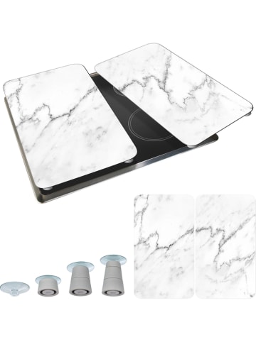 Wenko 2-delige set: kookplaatafdekmatten ''Marble'' wit - (L)30 x (B)52 cm