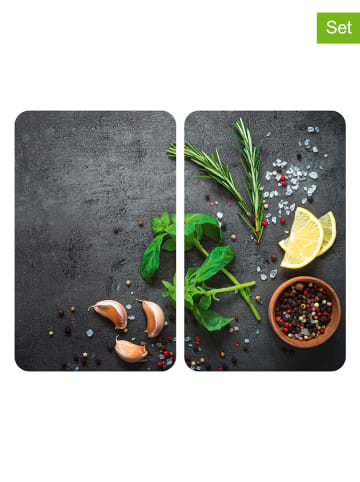 Wenko 2er-Set: Herdabdeckplatten "Kräuter" in Schwarz - (L)30 x (B)52 cm