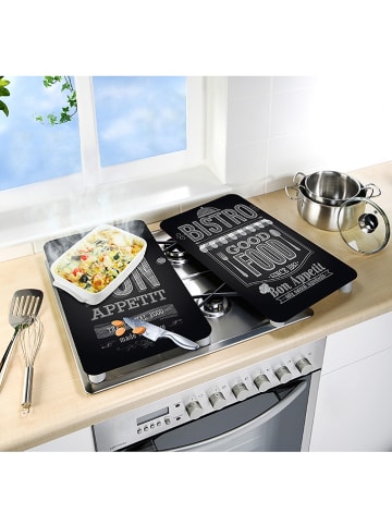 Wenko 2er-Set: Herdabdeckplatten "Bon Appetit" in Schwarz - (L)30 x (B)52 cm