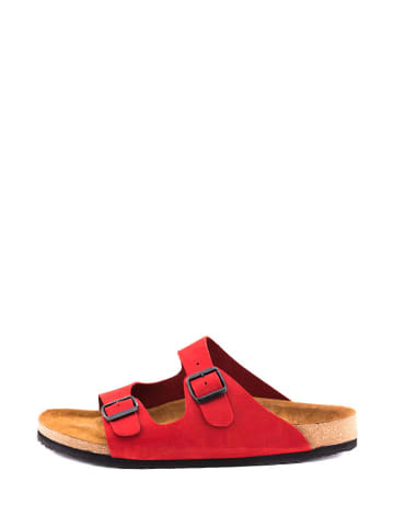 Comfortfusse Leder-Pantoletten in Rot