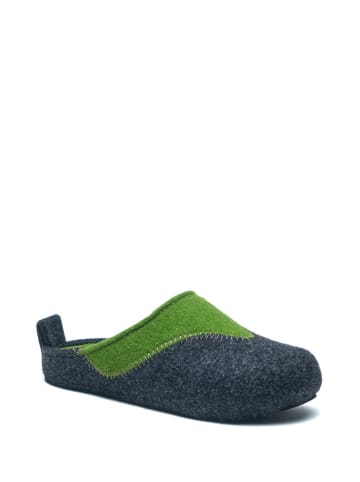 Comfortfusse Wełniane kapcie w kolorze granatowo-zielonym