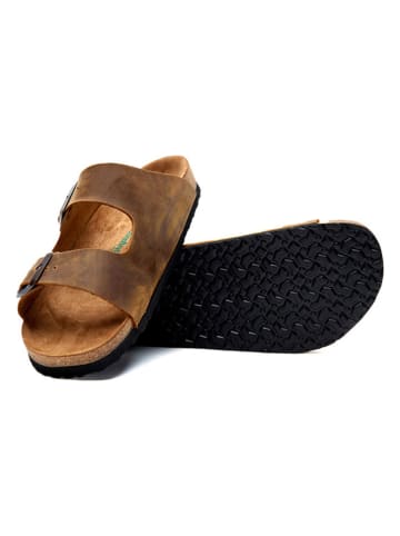 Comfortfusse Leder-Pantoletten in Braun