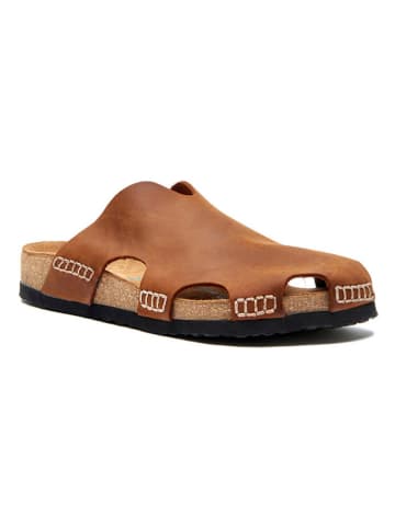 Comfortfusse Leren clogs lichtbruin