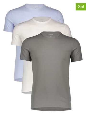 Calvin Klein 3er-Set: Shirts in Hellblau/ Weiß/ Grau