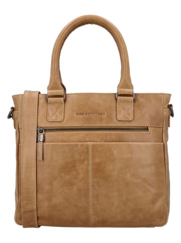 HIDE & STITCHES Leder-Henkeltasche "Porto" in Hellbraun - (B)33 x (H)28 x (T)9 cm