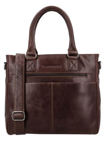 HIDE & STITCHES Leren handtas "Porto" donkerbruin - (B)35 x (H)28 x (D)9 cm