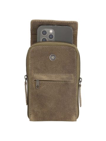 HIDE & STITCHES Leder-Handytasche in Khaki - (B)10 x (H)17 x (T)1,5 cm