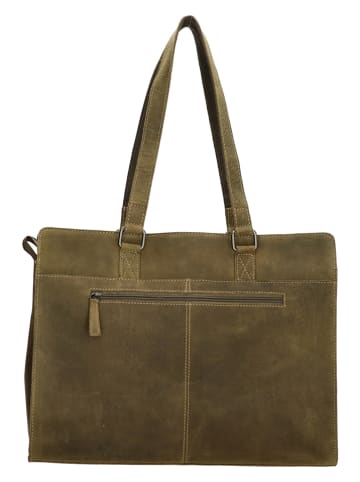 HIDE & STITCHES Leder-Businesstasche in Oliv - (B)40 x (H)32,5 x (T)13 cm