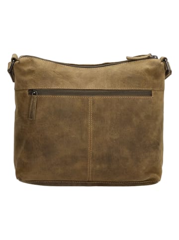 HIDE & STITCHES Leder-Umhängetasche in Oliv - (B)29 x (H)25 x (T)10 cm