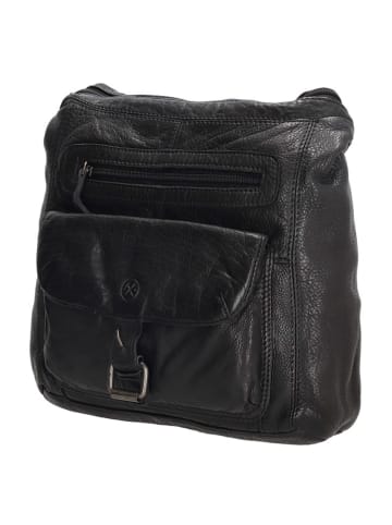 HIDE & STITCHES Leren schoudertas zwart - (B)27 x (H)27 x (D)8 cm