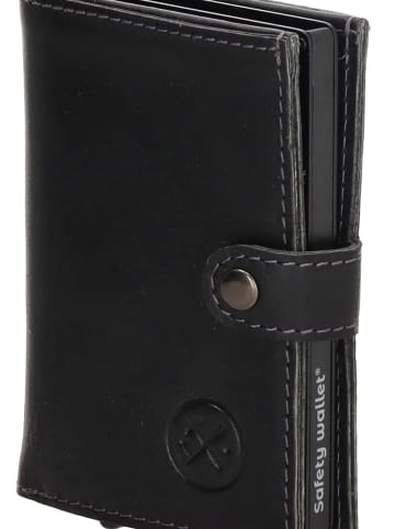 HIDE & STITCHES Leren portemonnee zwart - (B)7 x (H)10 x (D)1,5 cm